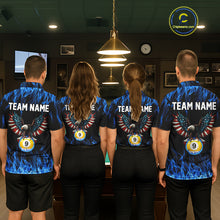 Load image into Gallery viewer, Blue Flaming American Flag Eagle 8 Ball &amp; 9 Ball Billiard Shirt For Men Custom Pool Team Jersey TDM5652