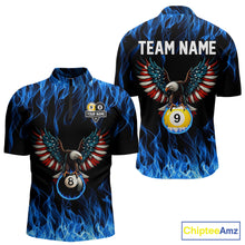 Load image into Gallery viewer, Blue Flaming American Flag Eagle 8 Ball &amp; 9 Ball Billiard Shirt For Men Custom Pool Team Jersey TDM5652
