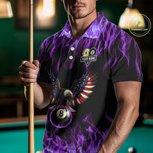 Load image into Gallery viewer, Purple Flaming American Flag Eagle 8 Ball &amp; 9 Ball Billiard Shirt For Men Custom Pool Team Jersey TDM5653