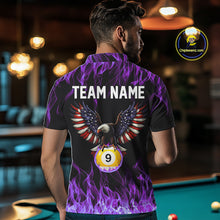 Load image into Gallery viewer, Purple Flaming American Flag Eagle 8 Ball &amp; 9 Ball Billiard Shirt For Men Custom Pool Team Jersey TDM5653