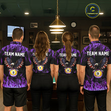 Load image into Gallery viewer, Purple Flaming American Flag Eagle 8 Ball &amp; 9 Ball Billiard Shirt For Men Custom Pool Team Jersey TDM5653