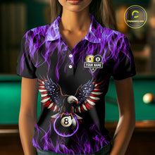 Load image into Gallery viewer, Purple Flaming American Flag Eagle 8 Ball &amp; 9 Ball Billiard Shirt For Women Custom Pool Team Jersey TDM5653