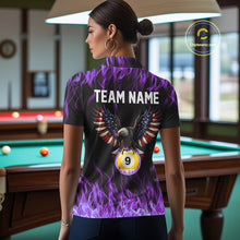 Load image into Gallery viewer, Purple Flaming American Flag Eagle 8 Ball &amp; 9 Ball Billiard Shirt For Women Custom Pool Team Jersey TDM5653