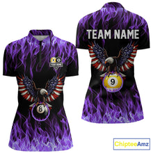 Load image into Gallery viewer, Purple Flaming American Flag Eagle 8 Ball &amp; 9 Ball Billiard Shirt For Women Custom Pool Team Jersey TDM5653