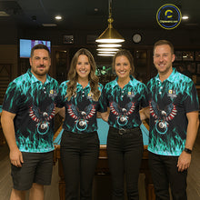 Load image into Gallery viewer, Turquoise Flaming American Flag Eagle 8 Ball 9 Ball Billiard Shirt For Men Custom Pool Team Jersey TDM5654