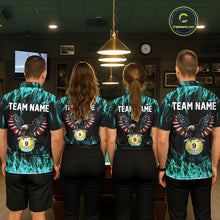 Load image into Gallery viewer, Turquoise Flaming American Flag Eagle 8 Ball 9 Ball Billiard Shirt For Men Custom Pool Team Jersey TDM5654