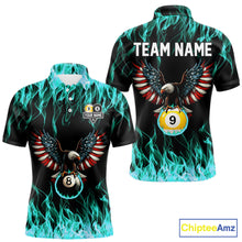 Load image into Gallery viewer, Turquoise Flaming American Flag Eagle 8 Ball 9 Ball Billiard Shirt For Men Custom Pool Team Jersey TDM5654