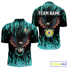 Load image into Gallery viewer, Turquoise Flaming American Flag Eagle 8 Ball 9 Ball Billiard Shirt For Men Custom Pool Team Jersey TDM5654