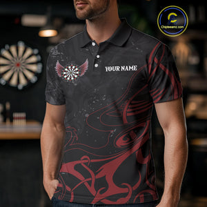 Black And Red Custom Wings Darts Shirts For Men, Darts Jersey Pocket Option TDM3839