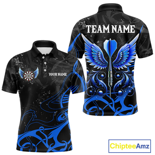 Black And Blue Custom Wings Darts Shirt For Men, Darts Jersey Pocket Option TDM3840