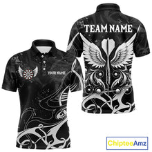 Load image into Gallery viewer, Grey And Black Custom Wings Darts Shirt For Men, Darts Jersey Pocket Option TDM3841