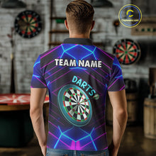 Load image into Gallery viewer, Neon Purple Blue Dart Shirts For Men Custom Glowing Dart Jersey Team Outfit Polo &amp; Quarter Zip TDM3846