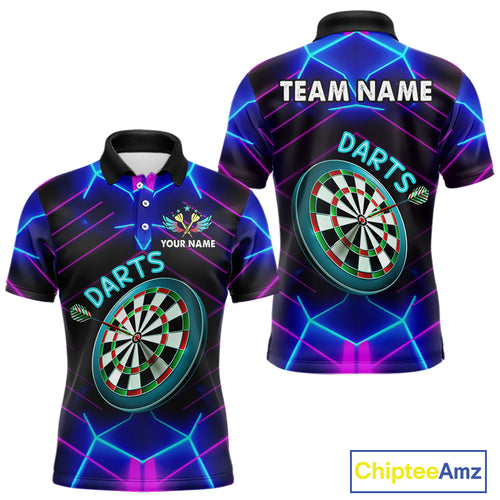Neon Purple Blue Dart Shirts For Men Custom Glowing Dart Jersey Team Outfit Polo & Quarter Zip TDM3846