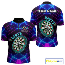 Load image into Gallery viewer, Neon Purple Blue Dart Shirts For Men Custom Glowing Dart Jersey Team Outfit Polo &amp; Quarter Zip TDM3846