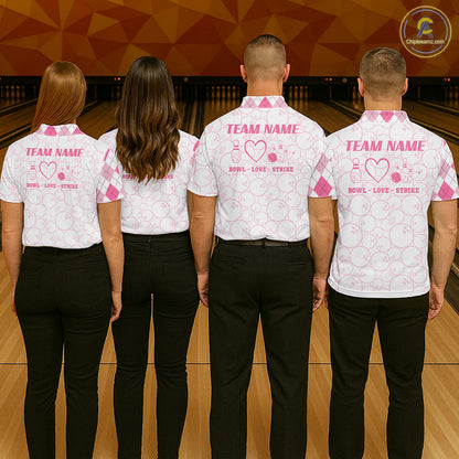 Personalized Pink Argyle Bowling Jersey For Men Custom Bowling Shirt Team Polo & 1/4 Zip TDM6265
