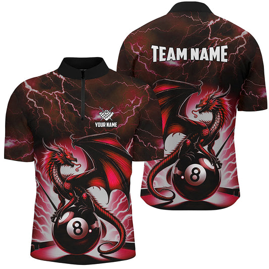Lightning Thunder Dragon Custom Red 8 Ball Pool Shirts For Men, Billiard Team League Jerseys TDM1757