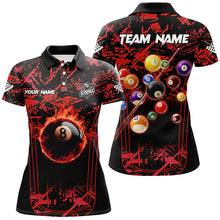 Load image into Gallery viewer, Red Grunge Strike 8 Ball Pool Fire Custom Women Polo &amp; Quarter-Zip Shirt, Billiard Balls Team Jersey TDM1761