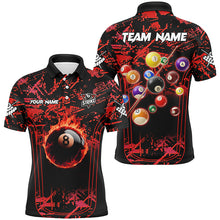 Load image into Gallery viewer, Red Grunge Strike 8 Ball Pool Fire Custom Men Polo &amp; Quarter-Zip Shirt, Billiard Balls Team Jersey TDM1761