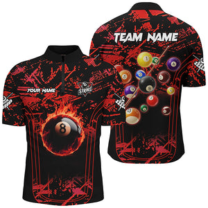 Red Grunge Strike 8 Ball Pool Fire Custom Men Polo & Quarter-Zip Shirt, Billiard Balls Team Jersey TDM1761