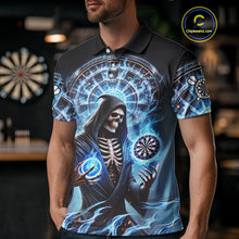 Load image into Gallery viewer, Funny Blue Icy Dartboard Grim Reaper Shirt Custom Darts Jersey Team Polo &amp; 1/4 Zip For Men TDM4527