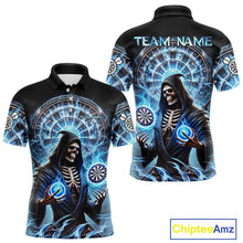 Load image into Gallery viewer, Funny Blue Icy Dartboard Grim Reaper Shirt Custom Darts Jersey Team Polo &amp; 1/4 Zip For Men TDM4527