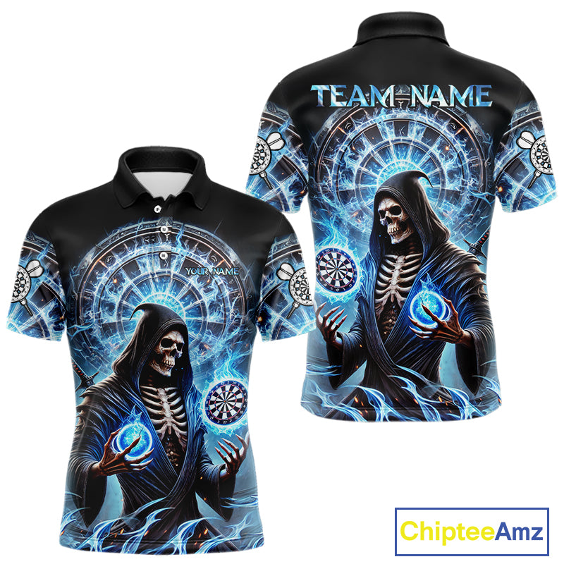 Funny Blue Icy Dartboard Grim Reaper Shirt Custom Darts Jersey Team Polo & 1/4 Zip For Men TDM4527