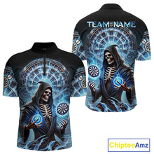Load image into Gallery viewer, Funny Blue Icy Dartboard Grim Reaper Shirt Custom Darts Jersey Team Polo &amp; 1/4 Zip For Men TDM4527