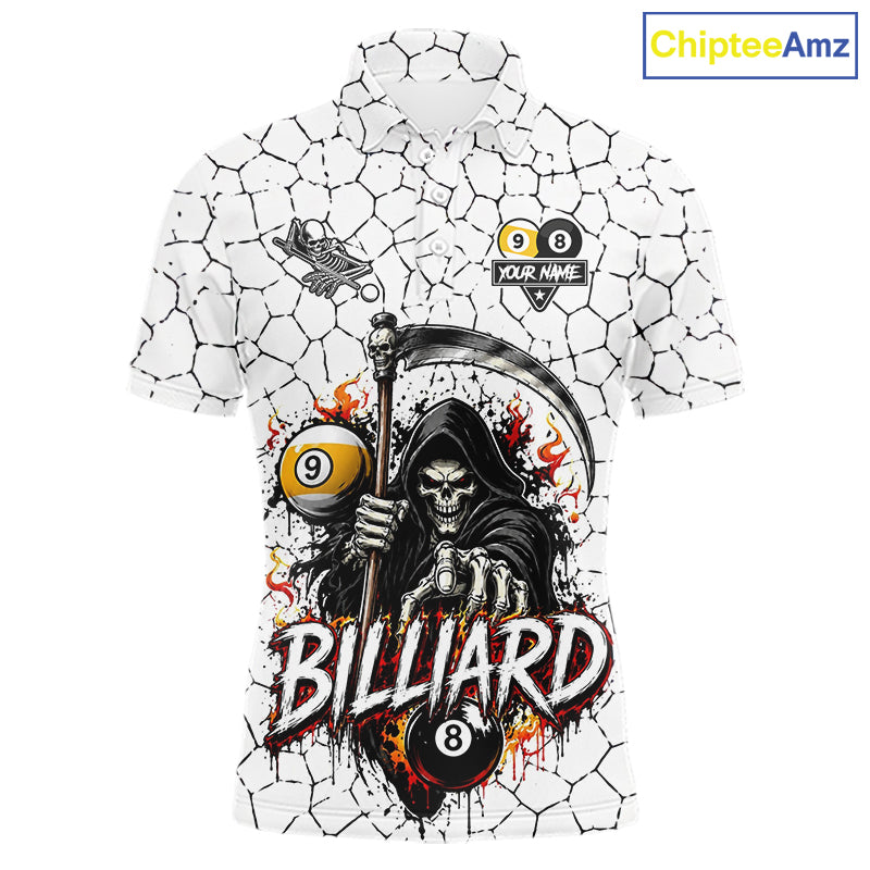 Grim Reaper 8 Ball & 9 Ball Pool Crack Pattern Billiard Shirt For Men Custom Billiard Team Jersey TDM7158