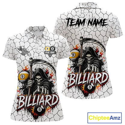 Grim Reaper 8 Ball & 9 Ball Pool Crack Pattern Billiard Shirt For Women Custom Billiard Team Jersey TDM7158