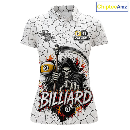 Grim Reaper 8 Ball & 9 Ball Pool Crack Pattern Billiard Shirt For Women Custom Billiard Team Jersey TDM7158