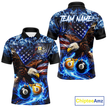 Blue Flaming Eagle 8 Ball 9 Ball Pool Billiard Shirt For Men Custom American Flag Billiard Jersey TDM7161