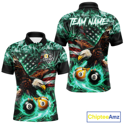 Turquoise Flaming Eagle 8 Ball 9 Ball Pool Billiard Shirt For Men Custom US Flag Billiard Jersey TDM7162