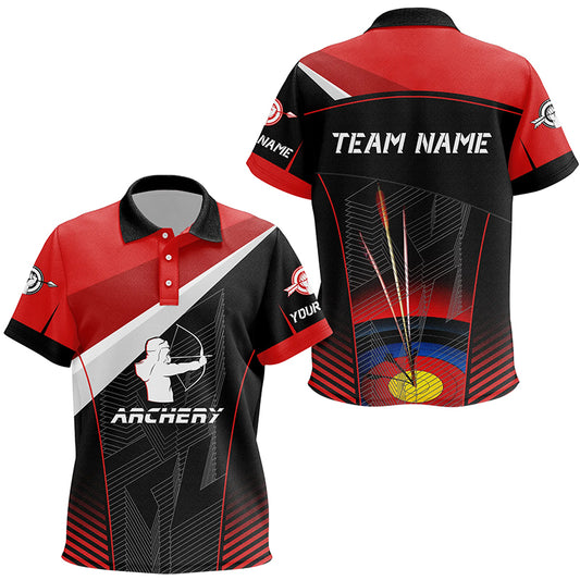 Red Black Archery Target Personalized Name 3D Kid Polo Shirts Custom Archery Jerseys For Team TDM0507
