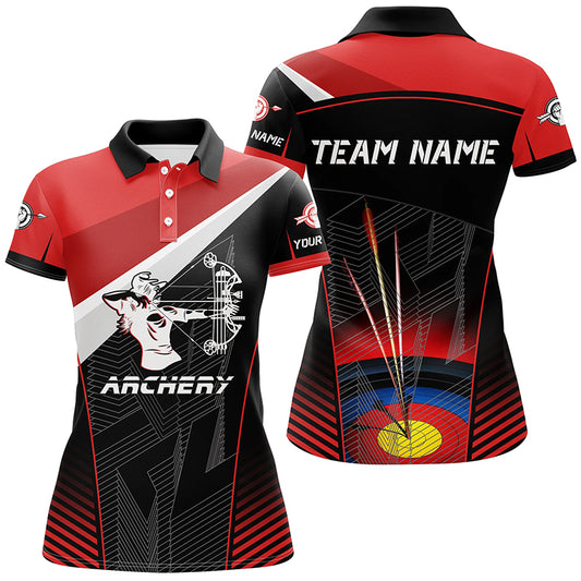 Red Black Archery Target Personalized Name 3D Women Polo Shirts Custom Archery Jerseys For Team TDM0507