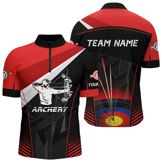 Red Black Archery Target Personalized Name Men Quarter-Zip Shirts Archery Jerseys For Team TDM0507