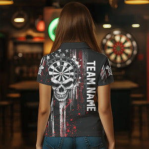 Retro American Flag Grunge Skull Darts Polo & Quarter Zip Custom Dart Shirts For Women Darts Jerseys TDM3383