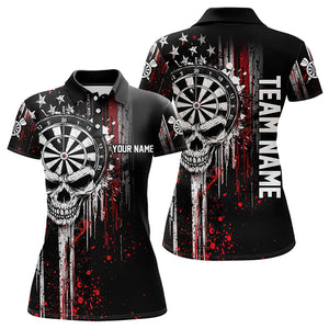 Retro American Flag Grunge Skull Darts Polo & Quarter Zip Custom Dart Shirts For Women Darts Jerseys TDM3383