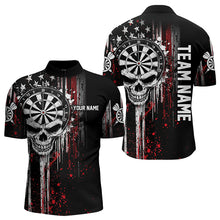 Load image into Gallery viewer, Retro American Flag Grunge Skull Darts Polo &amp; Quarter Zip Custom Dart Shirts For Men Darts Jerseys TDM3383