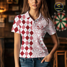 Load image into Gallery viewer, Aim Love Darts Custom Red Argyle Women Darts Polo &amp; 1/4 Shirts, Funny Darts Shirts Darts Team Jersey TDM5661