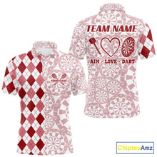 Load image into Gallery viewer, Aim Love Darts Custom Red Argyle Men Darts Polo &amp; 1/4 Shirts, Funny Darts Shirts Darts Team Jersey TDM5661