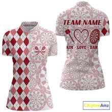 Load image into Gallery viewer, Aim Love Darts Custom Red Argyle Women Darts Polo &amp; 1/4 Shirts, Funny Darts Shirts Darts Team Jersey TDM5661