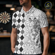Load image into Gallery viewer, Aim Love Darts Custom Black Argyle Men Darts Polo &amp; 1/4 Shirt, Funny Darts Shirts Dart Team Jersey TDM5662