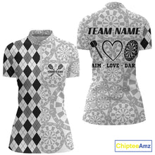 Load image into Gallery viewer, Aim Love Darts Custom Black Argyle Women Darts Polo &amp; 1/4 Shirt, Funny Darts Shirts Dart Team Jersey TDM5662