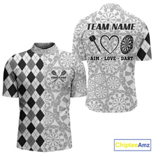 Load image into Gallery viewer, Aim Love Darts Custom Black Argyle Men Darts Polo &amp; 1/4 Shirt, Funny Darts Shirts Dart Team Jersey TDM5662