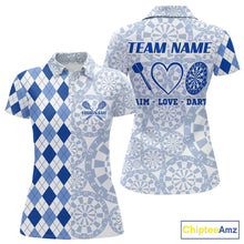 Load image into Gallery viewer, Aim Love Darts Custom Blue Argyle Women Darts Polo &amp; 1/4 Shirts, Funny Darts Shirts Dart Team Jersey TDM5663