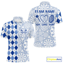Load image into Gallery viewer, Aim Love Darts Custom Blue Argyle Men Darts Polo &amp; 1/4 Shirts, Funny Darts Shirts Dart Team Jersey TDM5663