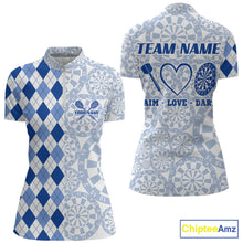Load image into Gallery viewer, Aim Love Darts Custom Blue Argyle Women Darts Polo &amp; 1/4 Shirts, Funny Darts Shirts Dart Team Jersey TDM5663