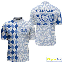 Load image into Gallery viewer, Aim Love Darts Custom Blue Argyle Men Darts Polo &amp; 1/4 Shirts, Funny Darts Shirts Dart Team Jersey TDM5663
