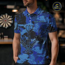 Load image into Gallery viewer, Custom Grunge Blue Camo Arrow Darts Shirts For Men, Retro Darts Jersey Team Polo &amp; 1/4 Zip TDM5664