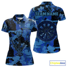 Load image into Gallery viewer, Custom Grunge Blue Camo Arrow Darts Shirts For Women, Retro Darts Jersey Team Polo &amp; 1/4 Zip TDM5664